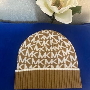 Michael Kors Brown and White Knit Beanie